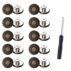 【在庫セール】ジーンズにぴったりのボタンピン ジーンズボタン 金属ジーンズボタン 簡単取付け 10個セット DIY 調整ボタン 手作り 延長と縮小可能 ジーンズ 専用ドライバー付き YINKE (銅色)