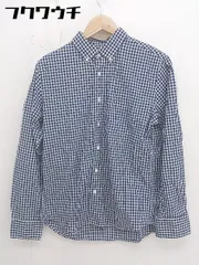 ◇ nano universe ナノ ユニバース チェック ボタンダウン BD 長袖 シャツ サイズL ネイビー ホワイト メンズ  【中古】 【1111290000751】