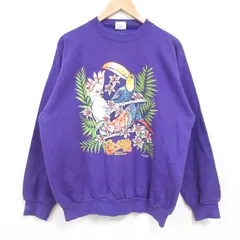 L/古着 TULTEX 長袖 スウェット メンズ 90s 鳥 クルーネック 紫 パープル 24dec28 中古 スエット トレーナー トップス