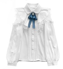 【数量限定】トップス 服 ファッション レディースブラウス 量産型 ブローチ付き シャツ フレア フリル おしゃれ レース リボン 取り外し可能 春 長袖 レディース 夏 ブラウス 肩出し 秋 地雷系 [ＸＨＳＵＫＡＤＯ]