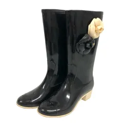 シャネル CHANEL G26648X02163 カメリアレインブーツ ココマーク ロゴ フラワー 装飾 37 黒 ブラック 白 アイボリーのサムネイル