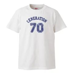 Tシャツ メンズ 半袖 白 ホワイト GENERATION70 70年代 ロゴTシャツ ネイビー ダメージ ウッドグリーン(WOOD GREEN)