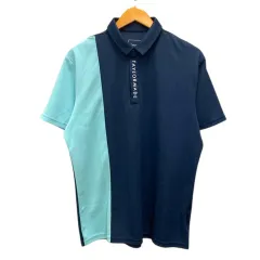 テーラーメイド TAYLOR MADE ポロシャツ ロゴプリント 半袖 L 紺 ネイビー ライトブルー