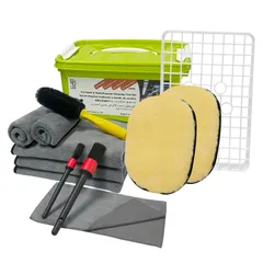 新品 DU Life 洗車セット 13点 バケツ付き 洗車用品 持ち運びに便利な収納ケース付き 収納＆バケツ 2役 拭き上げ用 マイクロファイバークロス 6枚 窓ガラス用クロス 1枚 ホイールブラシ 1本 洗車ブラシ 豚毛 2本 洗車用ムートングローブ ２枚