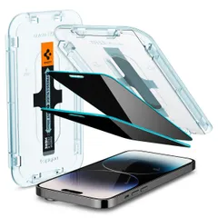 【在庫処分】iPhone14Pro 貼り付けキット付き 用 対応 Pro 保護 iPhone14 ガラスフィルム フィルム 覗き見防止 のぞき見防止 Fit EZ 2枚入 Spigen