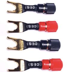 【数量限定】スペードフォークプラグからツイストバインディングポストバナナメスジャックソケットYプラグ端子、4パック(大フォーク) CESS-125L