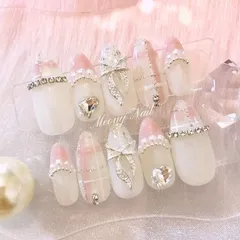 No.60オーダー♡量産型ワンホン韓国チェックリボンハートフレンチガーリースナ系ジェルネイルチップ