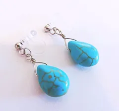 I311SV 樹脂ノンホールピアス 天然石　ターコイズ ドロップ