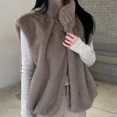 ベスト ファー レディース フェイクファー ファーベスト アウター ジャケット 立ち襟 前開き 無地 ショート丈 エコ ファー ノースリーブ ジレ 羽織り トップス ふわふわ ゆったり 体型カバー 柔らかい 通勤 xzzhang79