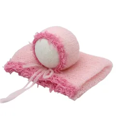 新品 【2点セット】おくるみ ボンネット 新生児フォト用コスチューム 寝相アート ブランケット 毛布 新生児 コスチューム 月齢フォト ニューボーンフォト 記念撮影 毛布 かわいい ベビー 出産祝い プレゼント (ピンク)