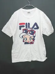 ◇ FILA × BETTY BOOP ベティ ロゴ プリント 半袖 Tシャツ カットソー サイズM ホワイト ネイビー レッド系 レディース P 【1308240011084】
