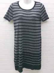 ◇ MK MICHEL KLEIN ウール ニット ボーダー 半袖 膝丈 ワンピース サイズ38 グレー ブラック レディース 【中古】 【1002800932283】