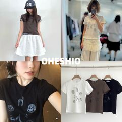新品 韓国 OHESHIO LOGO SLIM T-SHIRT 人気 半袖 Tシャツ ファッション Y2K 人気 春夏 かわいい おしゃれ レディース【3色選択可能】