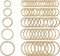 PandaHall Elite 約100個/セット 5サイズ キーホルダーリング ルーズリーフリング バインダーリング カードリング 平キーリング( 約100個/セット（ゴールド）)