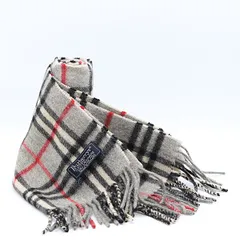 良品 バーバリー マフラー グレー チェック柄 ウール100％ メンズ/レディース 2000000 SGN NSK