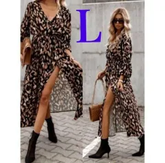 レディース ワンピース カシュクール Vネック レオパード セクシー Lサイズ アニマル