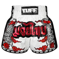 TUFFSPORT ムエタイボクシングパンツ　ダブルタイガー　ホワイト（レトロ）のサムネイル