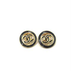CHANEL シャネル  サークルイヤリング ヴィンテージアクセサリー ゴールド＆ブラック 刻印93C 箱付き