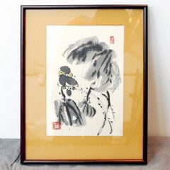 【真作】日本画家 紫水「葡萄に栗鼠」水墨画 共箱・黄布・大型額装付 未開封品 真作】日本画家 紫水「葡萄に栗鼠」水墨画 共箱・黄布・大型額装付 未