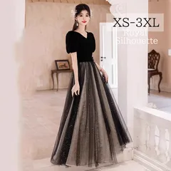 パーティードレス ナイトドレス ブラック 黒 ドレス パフスリーブ Vネック 結婚式 大きいサイズ 謝恩会 XS S M L XL LL 2XL XXL 3XL XXXL ガーリー 紐タイプ 豪華 パーティー 発表会 ロング丈 プリーツ 姫系 プリンセス