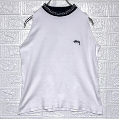 ステューシー　ノースリーブTシャツ　モックネック　ロゴ　ホワイト