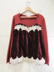 axes femme アクシーズファム カットソー 長袖 ベロア ビジュー レース ワインレッド Mサイズ