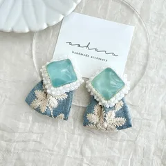 ビーズ刺繍カボション×インドリボン タッセルピアス/イヤリング