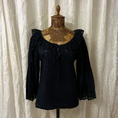 VINTAGE(ヴィンテージ)  80~90's front ribbon cut work short blouse フロントリボン カットワーク ショート ブラウス SIZE 38(M) ブラック EURO VINTAGE
