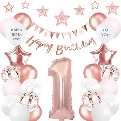 1歳 祝い 誕生日 飾り付け バルーン 風船 セット バースデー 飾りHAPPY BIRTHDAY 王冠 お洒落 かわいい 女の子 男の子 ゴールデン 1歳 (ローズゴールド) 1