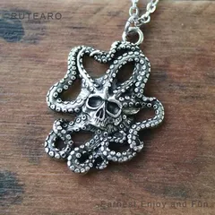 邪悪なタコ＆スカルのネックレス ― スカルネックレス たこ メンズ レディース 蛸 骨 骸骨 個性的 ロング アクセサリー 頭蓋骨 お守り 海賊 プレゼント プチギフト 厄除け ― 000605