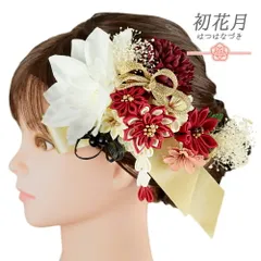 髪飾り リボン 卒業式 袴 花 2点セット 赤 白 ピンク ゴールド ちりめん 藤下がり 組紐 造花 かすみそう ビーズ コーム Uピン No.9-5187