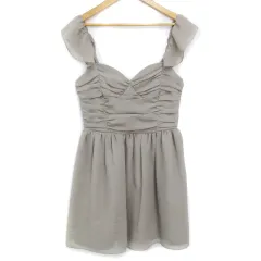 ジルスチュアート JILL STUART フレアワンピース ミニ丈 ノースリーブ Vネック フリル グラフチェック柄 2 M カーキ /FF8