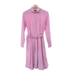 POLO RALPH LAUREN ポロラルフローレン シャツワンピース サイズ:4 ストライプ/ベルト付/ロング   コットン ピンク レディース / 240001163011