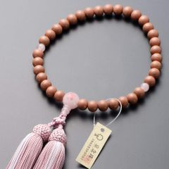 【迅速発送】仏壇屋 滝田商店 京念珠 数珠 女性用 紅桜 ローズクォーツ桜彫り 8mm玉 正絹頭付房 数珠袋付 すべての宗派で使える 証明書付