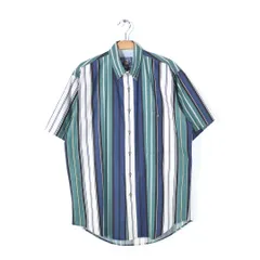 90s チャップス ラルフローレン ボタンダウンシャツ マルチストライプ 青白緑 半袖シャツ CHAPS RALPH LAUREN メンズS  CB1310