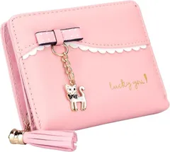 QuesLete. リボン財布 サイフ 女の子 二つ折り 猫 軽量 可愛い 子供 お祝い 折りたたみ財布( ライトピンク)