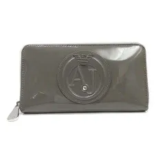 アルマーニ ジーンズ ARMANI JEANS 長財布 ウォレット ラウンドファスナー ビジュー装飾 エナメル パテントレザー グレー ■GY14のサムネイル
