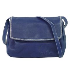 本物 ロエベ LOEWE アナグラム ショルダーバッグ ポシェット レザー ブルー Anagram バッグ 中古 【フォロー割】