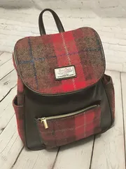 Harris Tweed　赤と茶色のチェック柄バックパック ウール　ハリスツイードのサムネイル