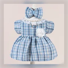 ツイード ワンピース リボンセット （青） 犬服 犬の服 小型犬 ペット服 ペット用品 ドッグウェア スカート