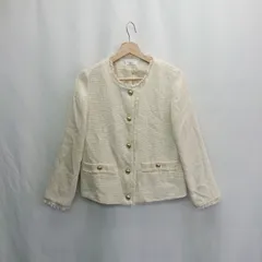 ◇ ⊇ a.v.v アー ヴェ ヴェ ツイード柄 長袖 ノーカラージャケット サイズM ベージュ系 レディース E  【1502200005544】