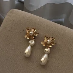 フラワー パール ピアス レディース ゴールド レトロ バロックパール 花 華