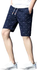 SUNKAKU ハーフパンツ チノパン おしゃれ プリント 短パン 半ズボン メンズ カジュアル(ネイビー,  XL)