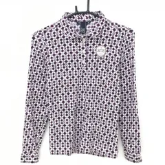 【美品】ゾーイ 長袖ポロシャツ 白×パープル 総柄 ロゴ刺しゅう レディース 38(M) ゴルフウェア ZOY