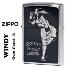 zippo(ジッポーライター)人気の「WINDY」デザイン　ウィンディ プリント(Oven-Cured) B ブラック オイルライター　P-WINDY-B　黒色 かわいい おしゃれ 焼き付け塗装 ZIPPOロゴ入り キュート　レディース　女性