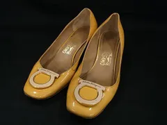 Salvatore Ferragamo フェラガモ ガンチーニ パテントレザー ヒール パンプス サイズ 6 1/2 (約24cm ) 靴 シューズ イエロー系 DI2810