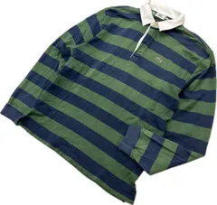 LACOSTE ☆ グリーン ネイビー ボーダー ラガーシャツ ポロシャツ 長袖 3 春夏 スポーツ アメカジ ストリート 人気 古着 ラコステ■CJ246