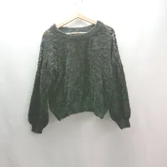 ◇ INGNI イング クルーネック 起毛 レース ニット オシャレ 秋冬物 長袖 カットソー サイズM ブラック レディース E  【1310050033729】