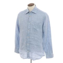 【新品】グランシャツ Glanshirt リネン ワイドカラー カジュアルシャツ ライトブルー【サイズ41】【メンズ】
