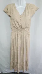 ◇ BEAUTY & YOUTH UNITED ARROWS 総柄 薄手 綺麗め フレア 半袖 ロング丈 ワンピース サイズM ベージュ系 レディース E  【1408060064540】